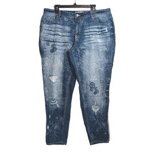 Est. 1846 Denim Floral Skinny Jeans Womens 18W High Rise Embroidered Distressed
